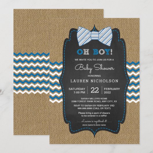Rustic OH BOY Stropdas Baby shower Kaart (Voorkant / Achterkant)
