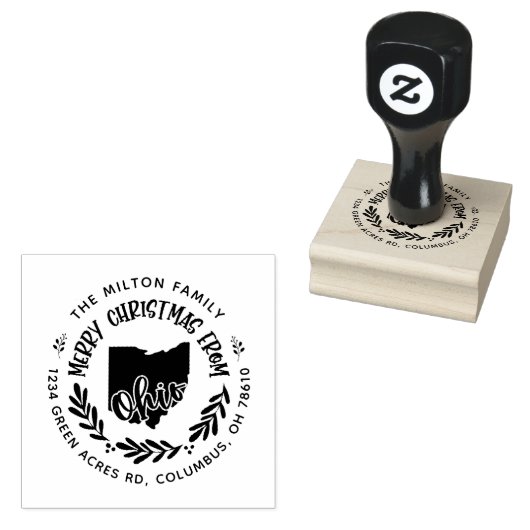 rustic ohio merry kerstmis rubberstempel (Gestempeld)