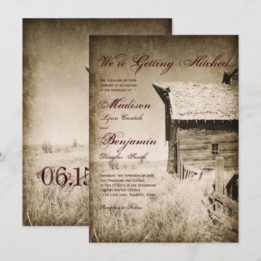 Rustic Old Barn Country Wedding Invitations Kaart (Voorkant / Achterkant)