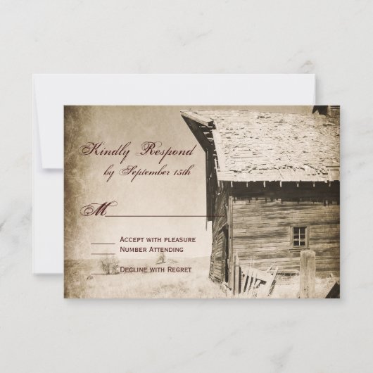 Rustic Old Barn Country Wedding RSVP-kaarten RSVP Kaartje (Voorkant)