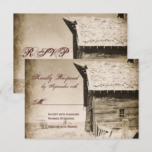 Rustic Old Barn Country Wedding RSVP-kaarten RSVP Kaartje (Voorkant / Achterkant)