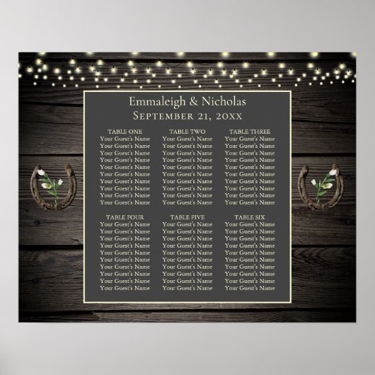 Rustic Old Barn Wood Wedding Seding Chart Poster (Voorkant)