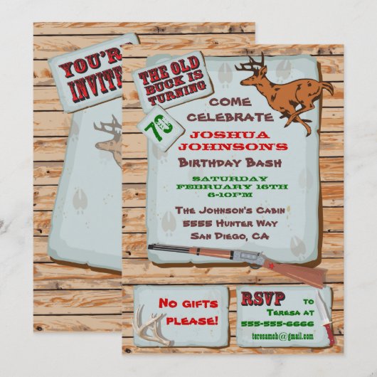 Rustic Old Buck Deer Hunthday Party Kaart (Voorkant / Achterkant)
