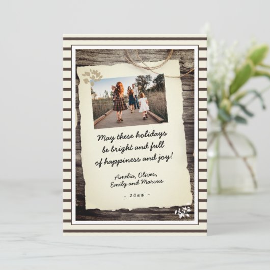 Rustic Old Paper Hand-writed Script Photo Feestdagenkaart (Staand voorkant)