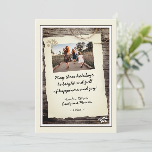 Rustic Old Paper Handgetekend Script Photo Holiday Feestdagenkaart (Staand voorkant)