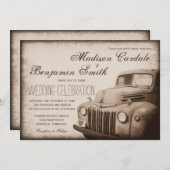 Rustic Old Truck country Wedding Invites Kaart (Voorkant / Achterkant)