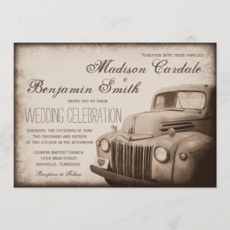 Rustic Old Truck  country Wedding Invites Kaart