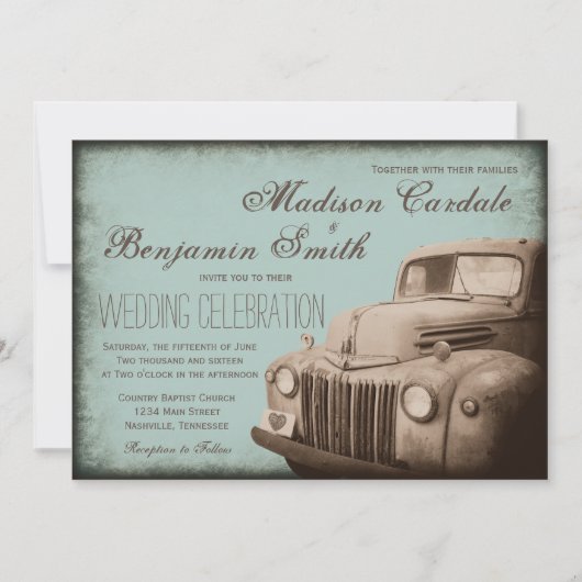 Rustic Old Truck  country Wedding Invites Kaart (Voorkant)