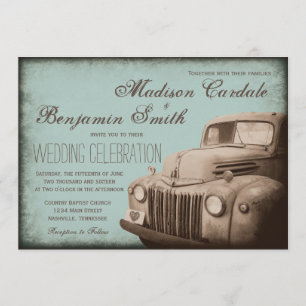 Rustic Old Truck  country Wedding Invites Kaart