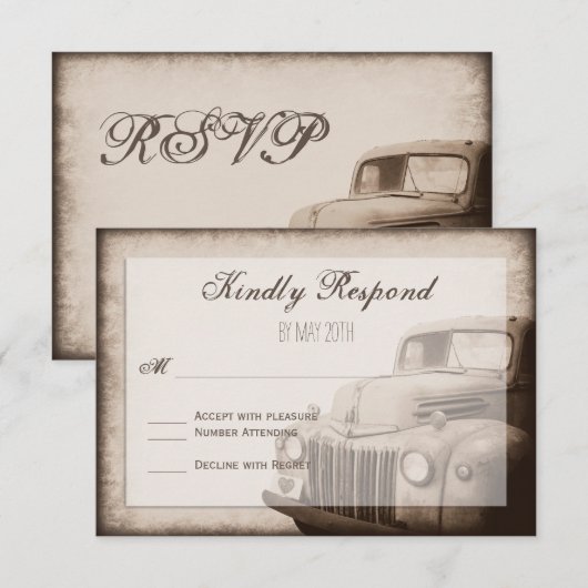 Rustic Old Truck  Country Wedding RSVP Card (Voorkant / Achterkant)