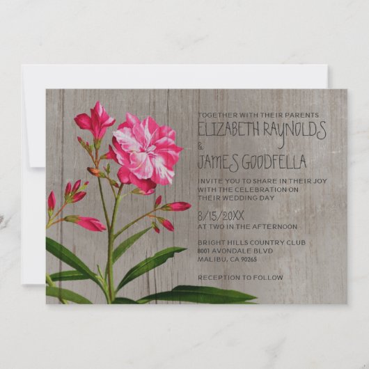 Rustic Oleander Wedding Invitations Kaart (Voorkant)