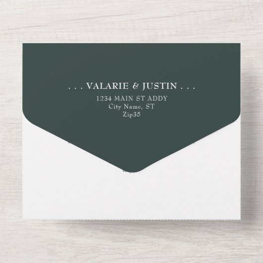Rustic Olive Branch Dark Green Wedding All In One Uitnodiging (Achterkant)