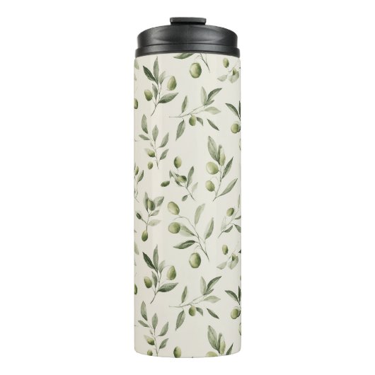 Rustic Olive Branch Mediterranean Pattern Thermosbeker (Voorkant)