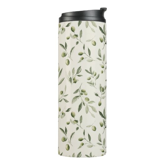 Rustic Olive Branch Mediterranean Pattern Thermosbeker (Gedraaid links)