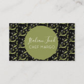 Rustic Olive Branch Pattern Italiaanse Chef Black Visitekaartje (Voorkant)