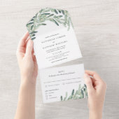 Rustic Olive Branch Waterverf Wedding All In One Uitnodiging (Afscheurbaar)