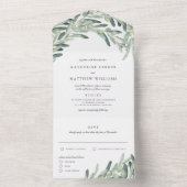 Rustic Olive Branch Waterverf Wedding All In One Uitnodiging (Binnen)
