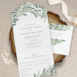 Rustic Olive Branch Waterverf Wedding All In One Uitnodiging