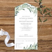 Rustic Olive Branch Waterverf Wedding All In One Uitnodiging
