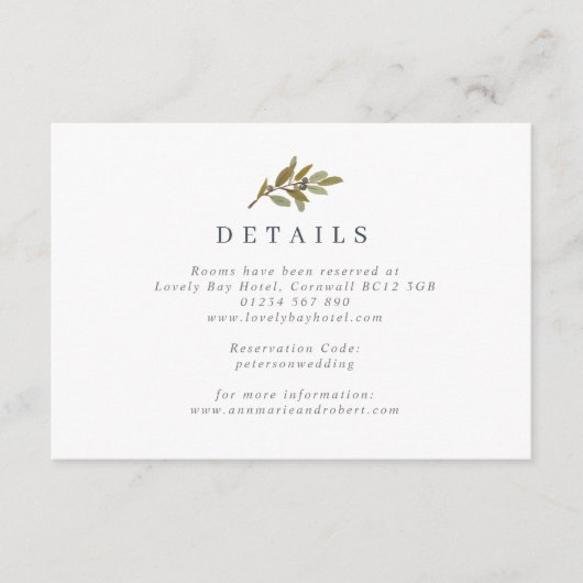 Rustic Olive Branch Wedding Enclosure Card Informatiekaartje (Voorkant)