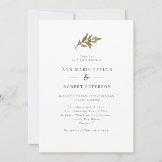 Rustic Olive Branch Wedding Invitation Kaart (Voorkant)