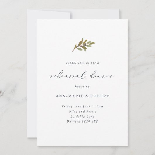 Rustic Olive Branch Wedding Rehearsal Dinner Kaart (Voorkant)