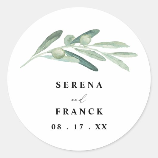 Rustic Olive Branch Wedding Ronde Sticker (Voorkant)