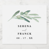 Rustic Olive Branch Wedding Sparkling Wijnetiket (Enkel label)
