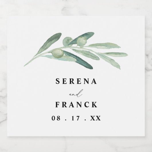 Rustic Olive Branch Wedding Sparkling Wijnetiket (Enkel label)