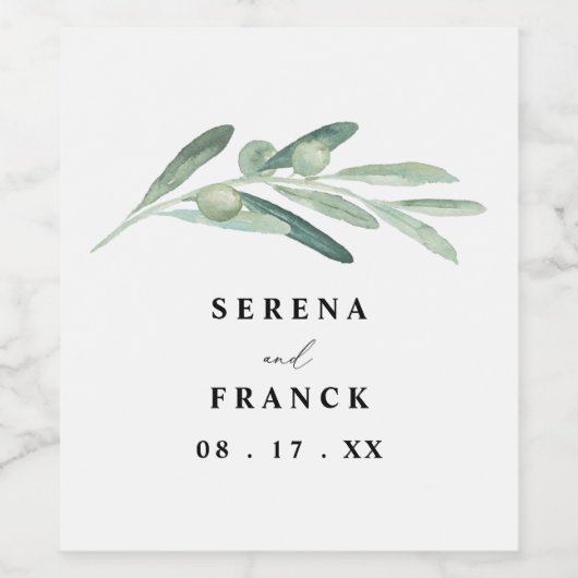 Rustic Olive Branch Wedding Wijn Etiket (Enkel label)
