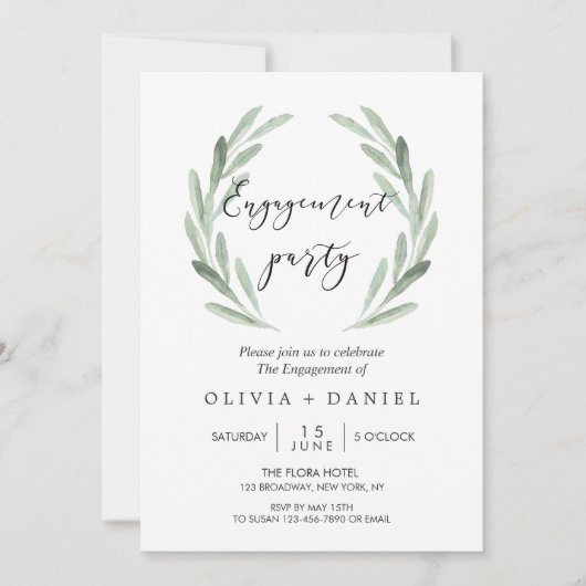 Rustic Olive Branch Wreate Engagement Party Kaart (Voorkant)