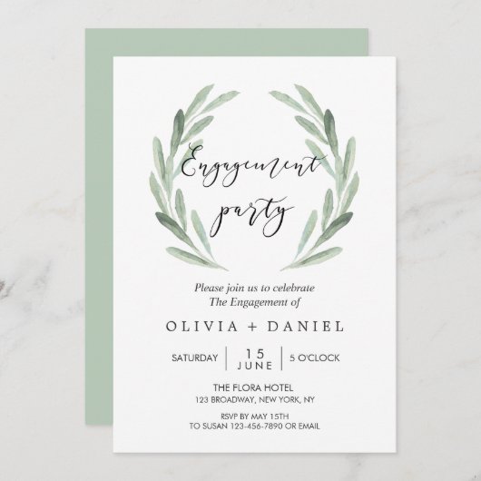 Rustic Olive Branch Wreate Engagement Party Kaart (Voorkant / Achterkant)