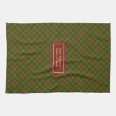 Rustic Olive Green Fall Tartan Towel Custom Name Theedoek (Horizontaal)