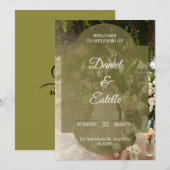 Rustic Olive Green Floral Photo Wedding Invitation Kaart (Voorkant / Achterkant)