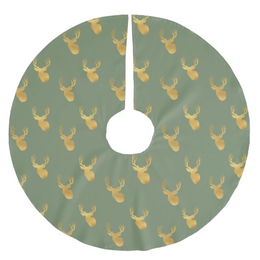 Rustic Olive Green Gold Deer Christmas Kerstboom Rok (Voorkant)