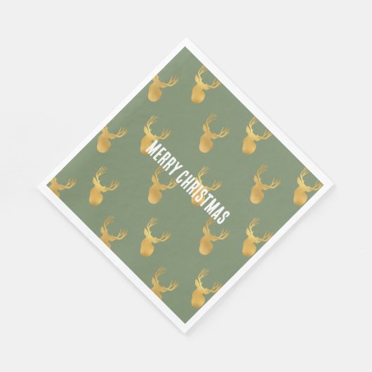 Rustic Olive Green Gold Deer Christmas Servet (Hoek)