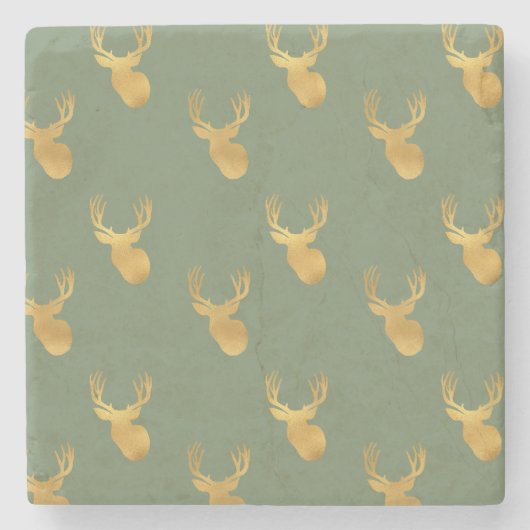 Rustic Olive Green Gold Deer Christmas Stenen Onderzetter (Voorkant)