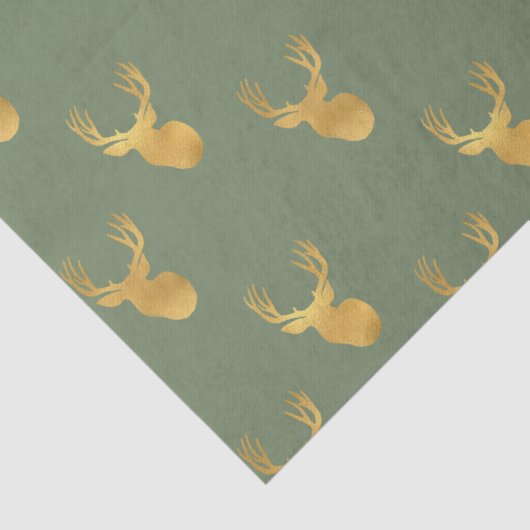 Rustic Olive Green Gold Deer Christmas Tissuepapier (Detail)