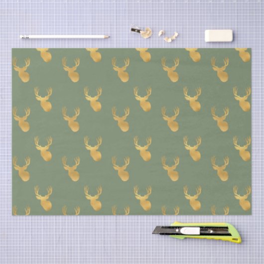 Rustic Olive Green Gold Deer Christmas Tissuepapier (Craft)