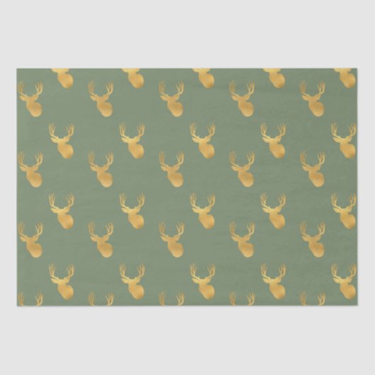 Rustic Olive Green Gold Deer Christmas Tissuepapier (Voorkant)