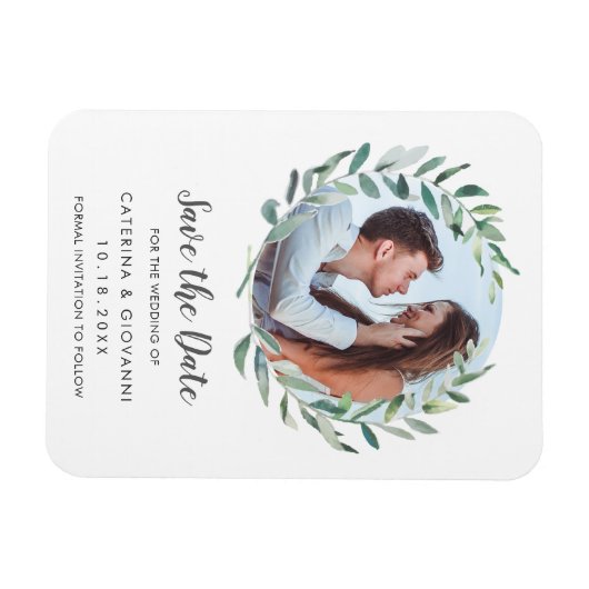 Rustic Olive Greenery Photo Wedding Save the Date Magneet (Horizontaal)