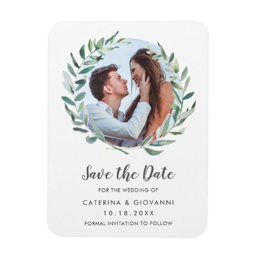 Rustic Olive Greenery Photo Wedding Save the Date Magneet (Verticaal)