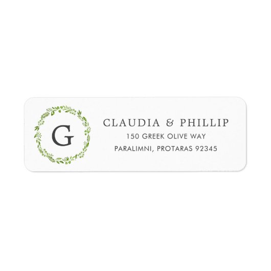 Rustic Olive Leaf Wreater Monogram Return Address Etiket (Voorkant)