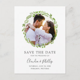 Rustic Olive Leaf Wreatfoto Save the Date Aankondigingskaart