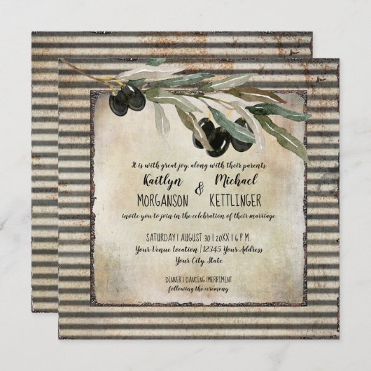 Rustic Olive Leaf WreatWaterverf Boerderij Vintage Kaart (Voorkant / Achterkant)