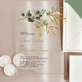 Rustic Olive Leaves Wedding Acryl Uitnodigingen