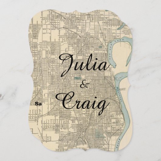  Rustic Omaha NE Map Wedding Uitnodiging (Voorkant / Achterkant)