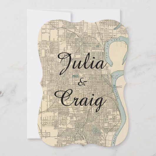 Rustic Omaha NE Map Wedding Uitnodiging (Voorkant)