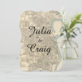 Rustic Omaha NE Map Wedding Uitnodiging (Staand voorkant)