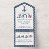Rustic onder het Zee Anchor Nautical Baby shower All In One Uitnodiging (Binnen)